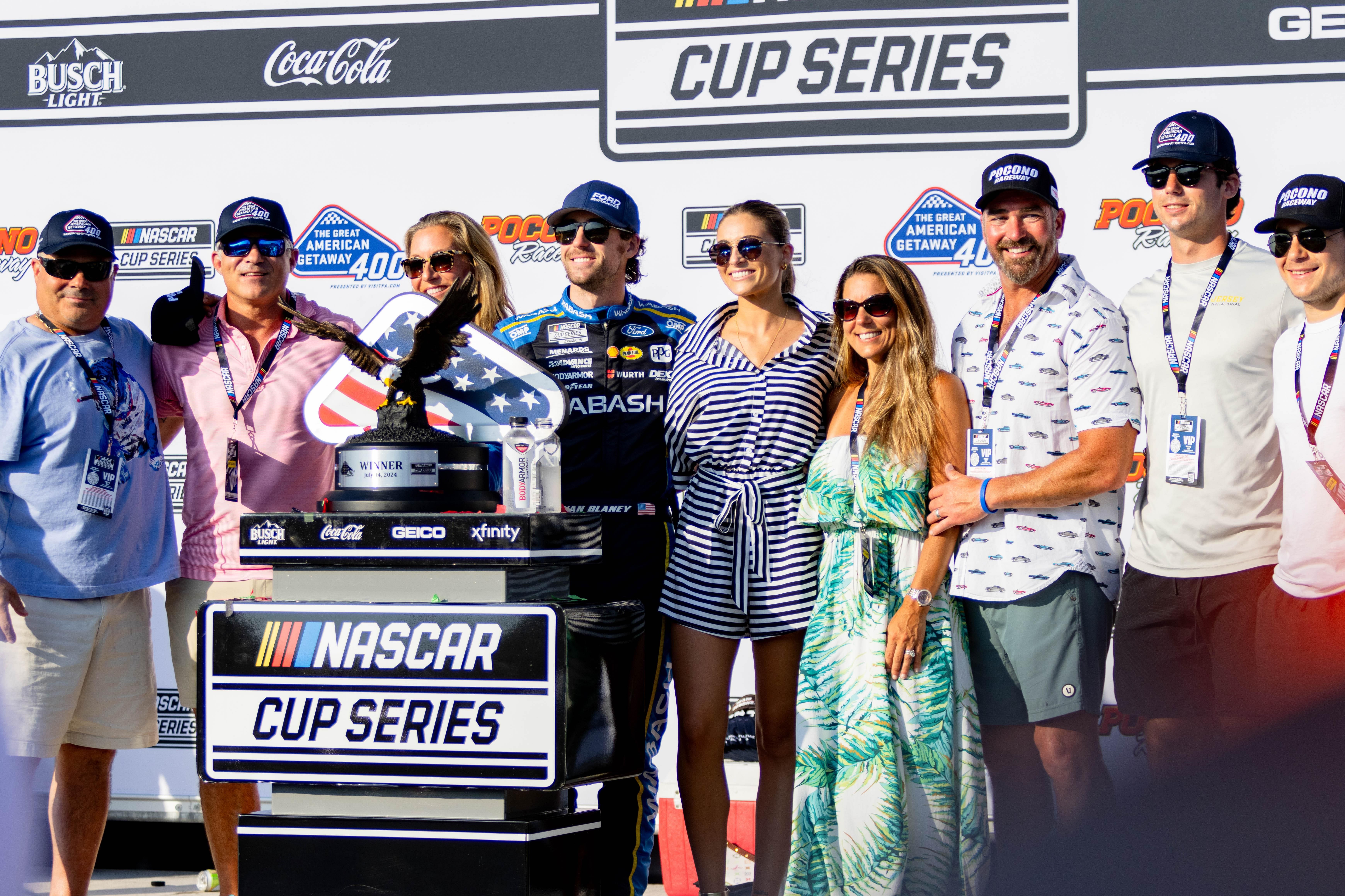 Ryan Blaney with his family after the 2024 Great American Getaway 400. Source: Imagn